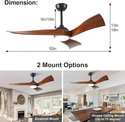 52 Inch Modern Ceiling Fans with Lights and Remote Control Quiet Motor with 6 Speeds, Unique Fan Design Indoor Outdoor Ceiling Fan with Light for Farmhouse Patios Bedroom Living Room