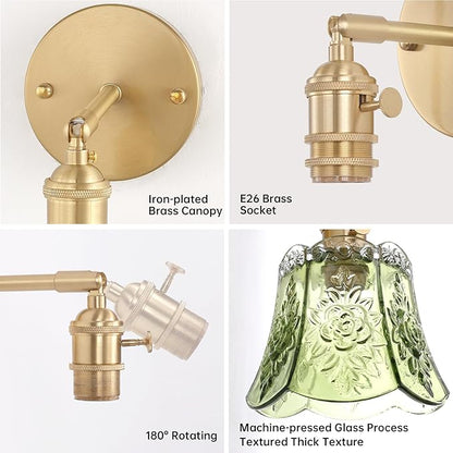 Shenmoyl Vintage Battery Operated Wall Sconces Set of Two, Wireless Battery Powered Rose Wall Sconce with Remote Control, RGB Dimmable LED Wall Light for Bedside Bathroom Living Room (Green)