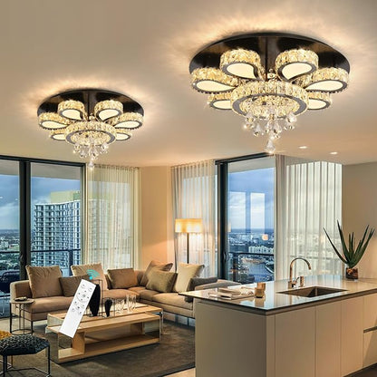 HAIXIANG Glam Crystal Chandelier for Living Room Dining Room Chandeliers Light Fixtures LED Remote Dimmbale Lighting for Dining Room Bedroom Living Room Black 40W LEDs Lights