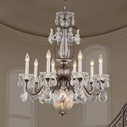 Crystal Chandelier for Dining Room, 8-Light Vintage Brown Chandelier, Pendant Ceiling Light Fixture for Living Room Hallway Entryway Foyer Staircase 30.3" H x 26.8" D