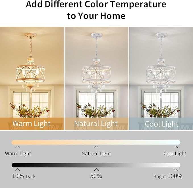 Small Crystal Chandelier, Modern Crystal Chandelier for Dining Room, Rustic Farmhouse White Round Ceiling Pendant Light Fixture for Living Room, Entryway, Hallway, Bedroom, Bathroom