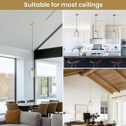 Crystal Pendant Light Kitchen Island: 5.1" Vintage Brass Hanging Lights above Dining Table - Modern K9 Crystals Lighting over Kitchen Sink - Luxury Gold Cylinder Pendants Light Fixtures Bulbs Included
