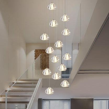 Modern Crystal Chandelier 14-Lights High Ceiling Raindrop Chandelier Lighting Fixture, Large LED Round Indoor Lighting Fixture Black for Foyer Staircase Living Room