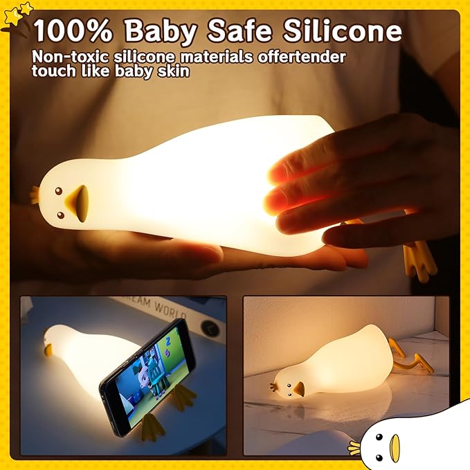 Cute Duck Night Light: LED Baby Silicone Duck Lamp - 7 Colors Kids Night Lamp - Rechargeable Nursery Nightlight - Timer Function Bedside Lamp - Cute Bedroom Décor - Gifts for Children