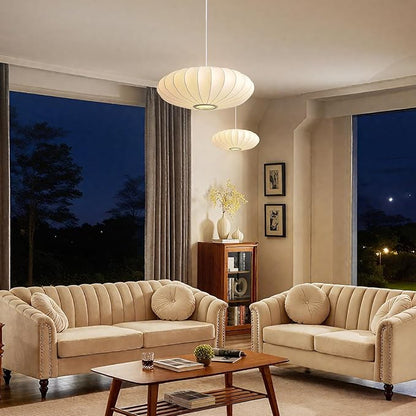19.7in Lantern Pendant Light, 3-Light Imitation Silk White Bubble Pendant Lighting Fixture, Hanging Lamp Simple Chandelier for Living Dinning Room Kitchen Island Bedroom Restaurant Cafe