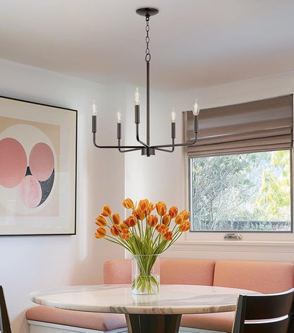 Kira Home Camille 22" Modern 5-Light Chandelier, Minimalist Candle-Style Silver Hanging Fixture, Oil Rubbed Bronze Finish
