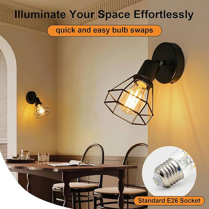 LTBLIGHT 1-Light LED Track Lighting, Black Adjustable Ceiling Light with Metal Wire Cage, Farmhouse Spotlight Fixture for Bedroom Bedside Hallway, E26 Base (Bulbs Not Included)