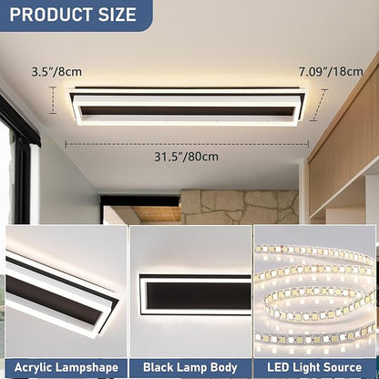 Dimmable Led Ceiling Light with Remote Control Modern Linear Flush Mount Ceiling Lighting Fixture Acrylic Long Ceiling Lamp for Living Room Kitchen Dining Room Hallway (Black&White, 2 Packs)