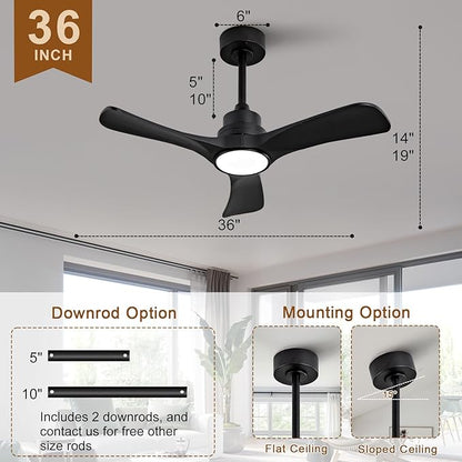 Black Ceiling Fans with Lights,36 inch Solid Wood Ceiling Fan,Remote Control,Wall Switch,Dimmable,Reversible Quiet DC Motor,Power Off Memory Modern Ceiling Fan for Bedroom Patio Indoor/Outdoor