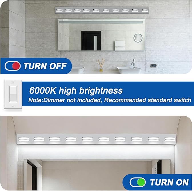 IZORRO LED Modern Bathroom Lights Fixtures(10-Light,Dimmable),Chrome Acrylic Wall Lighting,Vanity Lights for Bathroom Over Mirror - 6000k 40In （No Assembly Required）