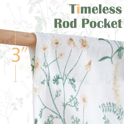 jinchan Spring Floral Kitchen Curtain Over Sink Farmhouse Linen Tier Curtain 24 Inch Length Cafe for Living Room Bathroom Botanical Small Drapes Rustic Light Filtering Rod Pocket 1 Panel Sage Green
