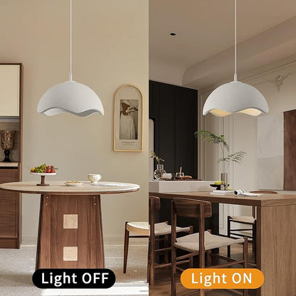 JAYMP 15.7" Modern Pendant Light for Dining Room Kitchen Island Light Hanging Lamp E26 Base Japanese Wabi-Sabi Style Bird Nest Shape Lighting Fixture, 1 Pack (Matte White,D Shape, 40cm/15.7inch)