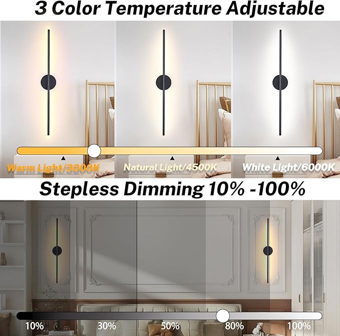 8000mah Detachable Battery Operated Wall Sconces Set of two, 32 Inch Rechargeable Wall Sconce With Remote & Touch, RGB 15 Colors Dimmable Wireless lamp for Bedroom, Living Room, Hallway Decor, Black