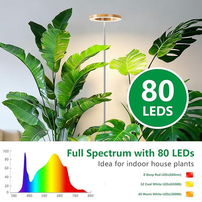 SDOVUERC Full Spectrum Grow Lights for Indoor Plants – Adjustable Height Plant Lamp with Wood‑Grain Finish, 6/12/18H Timer, 3 Color Modes, Perfect Plant Lights for Houseplants Growing(Pack 2)