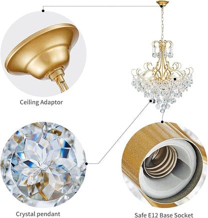 ANJIADENGSHI Crystal Chandelier, Modern K9 Crystal Pendant Light for Dining Room, Vintage Pendant Ceiling Fixture Lamp, 10-Lights Golden Chandelier Lighting for Kitchen Island, Living Room, Bedroom