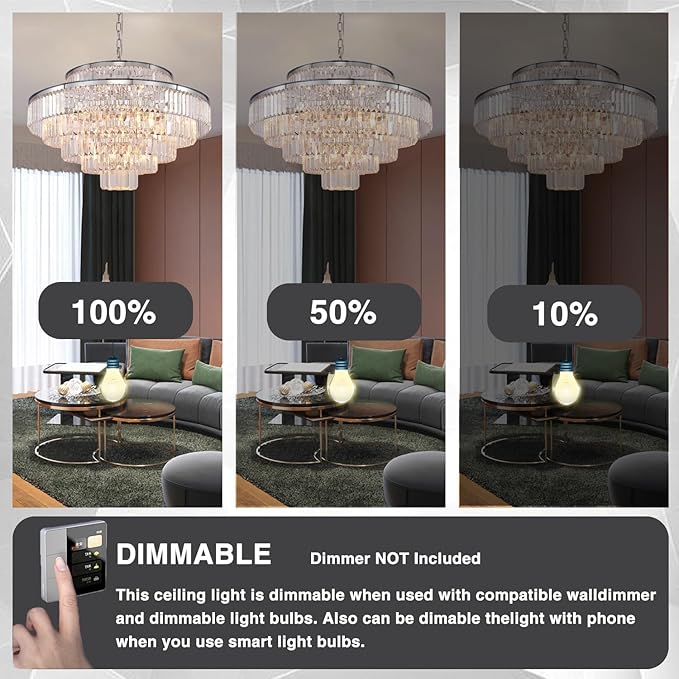 Crystal Chandelier Chrome Modern Luxury Pendant 7-Tier 31" Ceiling Lights Fixture for Dining Room, Living Room, Foyer