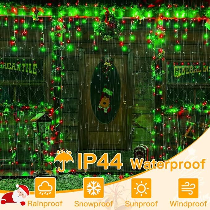Ollny Icicle Lights for Outside 504LED 41FT, Red and Green Christmas Light with Remote 8Modes Timers Waterproof, Plug in Connectable Hanging Lights for Outdoor Indoor House Roof Holiday