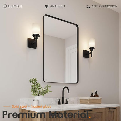 Wall Light Fixtures Matte Black Bathroom Vanity Lights Over Mirror with White Frosted Glass Shade, Wall Lamps for Porch Entrance, 2 Pack T001MB-L1-P2