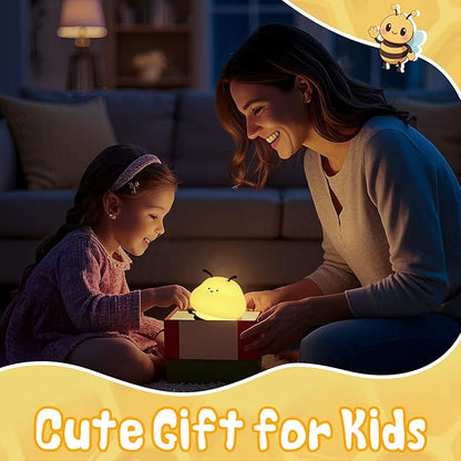 Attivolife Bee Night Light, Cute Bumble Bee Gift for Kid, Animal Silicone Nursery Lamp with 8 Color Light & Dimming & Timer, Rechargeable Bedroom Classroom Decor Birthday Xmas Gift for Girl Boy