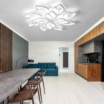 Modern LED Ceiling Light Fixture Flush Mount Chandelier Ceiling Lapm with 12-Leaf Dimmable Remote Control Ceiling Lights for Living Room Dining Room Bedroom