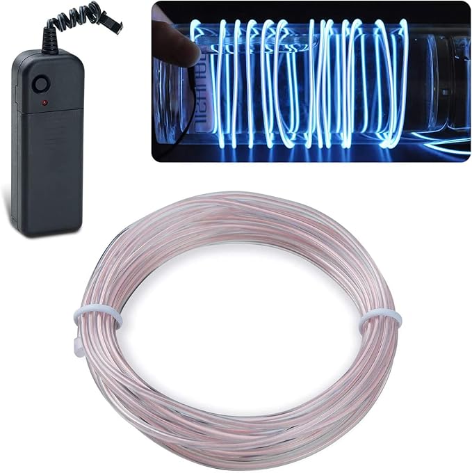 lychee EL Wire Neon Glowing Strobing Electroluminescent Light El Wire w/Battery Pack for Parties, Halloween Decoration (White, 9ft)