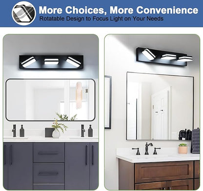 360° Rotate LED Bathroom Vanity Light Fixtures, 1300LM Acrylic Matte Black Vanity Lights for Bathroom, Modern Wall Lighting Fixtures Over Mirror Kitchen Living Room Hallway (Natural White Light 5000K)