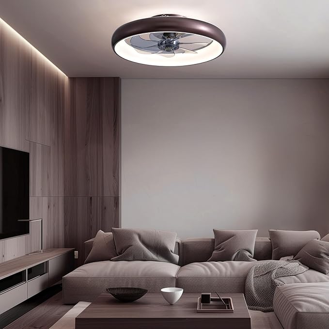 LUDOMIDE Ceiling Fan with Lights and Remote, 20'' Low Profile Flush Mount, 6 Wind Speeds, Modern Dimmable LED, Smart for Bedroom, Kids Room