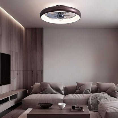 LUDOMIDE Ceiling Fan with Lights and Remote, 20'' Low Profile Flush Mount, 6 Wind Speeds, Modern Dimmable LED, Smart for Bedroom, Kids Room