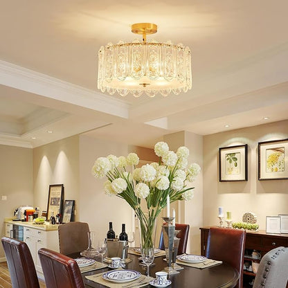 4-Lights Luxury Glass Chandelier, Mid-Century Modern Style for Dining Room, Living Room, Bedroom, D16.5'' × H10.6'', Adjustable Height (10.6"~51.4"), Gold Finish Frame & Figured Glass Shade