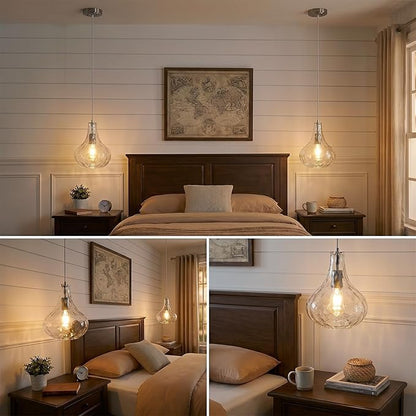 Modern Glass Pendant Light 9.44 in Clear Hammered Glass Shade Brushed Nickel Farmhouse Island Pendant Lights for Kitchen Pendant Lighting Over Sink Bedroom Dining Room