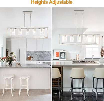 Chandeliers for Dining Room, 5 Light Dining Room Light Fixture Modern Metal Industrial Kitchen Lighting Fixtures Ceiling Easy Installation Kalium Pendant Lights for Bar Restaurant-E26 Socket,Sliver