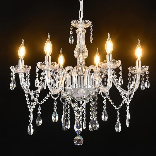 Vlaikz 6 Light Wedding Decoration Crystal Chandelier Candle Crystal Pendant Light Transparent K9 Crystal Lamp Modern Luxury Ceiling Living Room Bedroom Princess Room Hallway Lighting (Sliver)