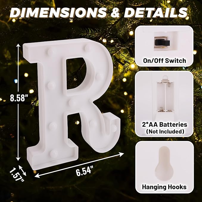 LED Light Up Marquee Letters, Battery Powered Decorative LED Letter Lights, Alphabet Light Up Letters for Wedding Birthday Party,Holiday Lamp or Home Bar Decoration (Letter R)