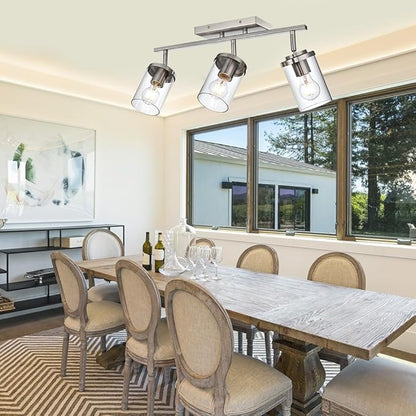BONLICHT Modern Semi-Flush Mount Ceiling Light 3-Light Adjustable Ceiling Spotlight Brushed Nickel Kitchen Track Lighting Fixtures Industrial Wall Vanity Light Fixture with Clear Glass Shade