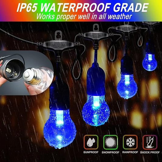 Auroraworld 144FT RGB Outdoor String Lights, Dimmable Color Changing Waterproof LED Patio Lights with Remote & E26 Shatterproof Edison Bulbs for Bistro Backyard Garden Party Decor