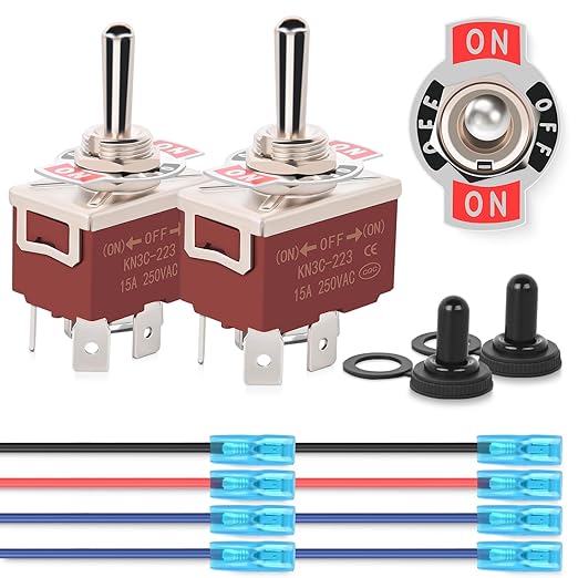 Nilight 4Pin Reverse Polarity Toggle Switch 2PCS 12V Momentary Rocker Switches 30A On Off On DPDT 3 Position Waterproof Boot Cap Jack Motor Control w/14 Gauge Wires