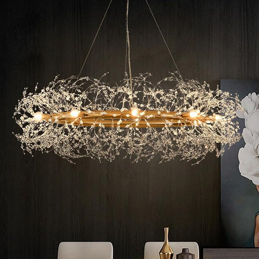 Gold Crystal Chandeliers Round,39" Modern Crystal Dining Room Chandeliers Light Fixtures,Large Firework Chandelier Lighting for Master Bedroom Living Room,Pendant Light for Entryway,Kitchen
