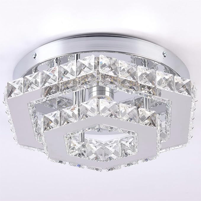 Modern Chandelier Crystal Flush Mount Ceiling Light LED Pendant Lamp Dimmable Chandelier for Dining Room Living Room Bedroom Kitchen Hallway(Remote Control)