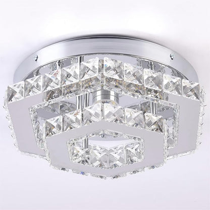 Modern Chandelier Crystal Flush Mount Ceiling Light LED Pendant Lamp Dimmable Chandelier for Dining Room Living Room Bedroom Kitchen Hallway(Remote Control)