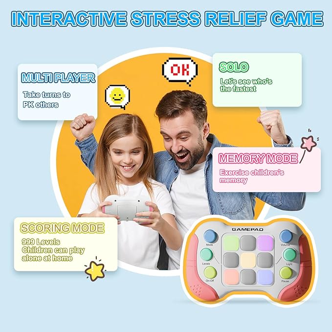 Electric Handheld Game Console Toys for Ages 8-13, Portable Quick Push Game Fidget Toys, Sensory Toy Travel Games Controller for Kids Teen Adults, Student Gift, Back to School