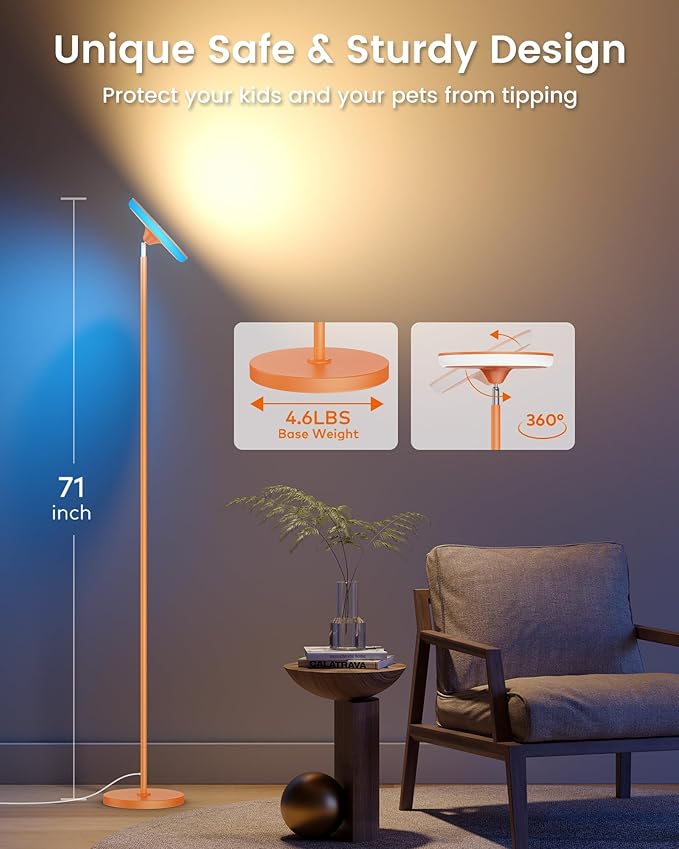 OHLUX Floor Lamps for Living Room, Bright LED Standing Lamp with Remote, Modern Color Changing Tall Lamp with Stepless Dimming, 69" Corner Floor Lamp for Bedroom, Office, RGB Orange