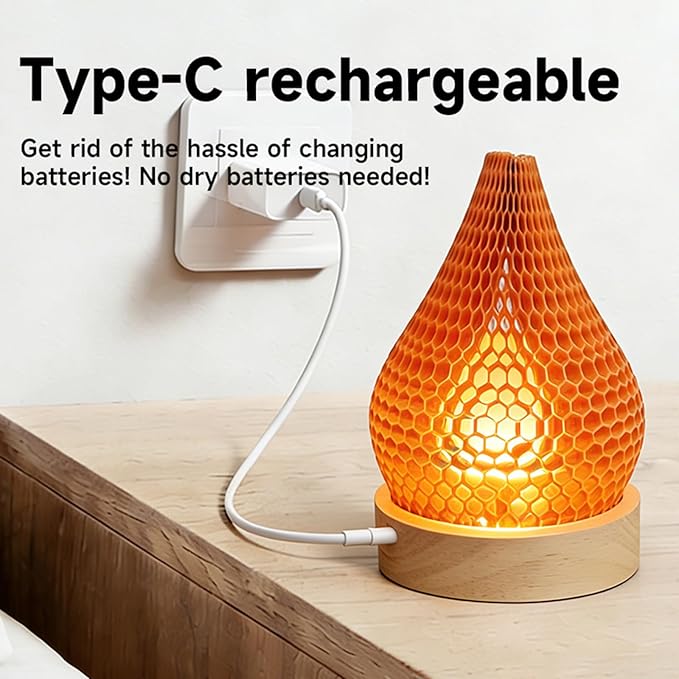 Modern Night Light Fixture Honeycomb Paper Minimalist Style LED Table Lamp Dimmable Nightlight Rechargeable Desk Decor Lamp for Living Room Kitchen Island Bar Entryway (Brown)
