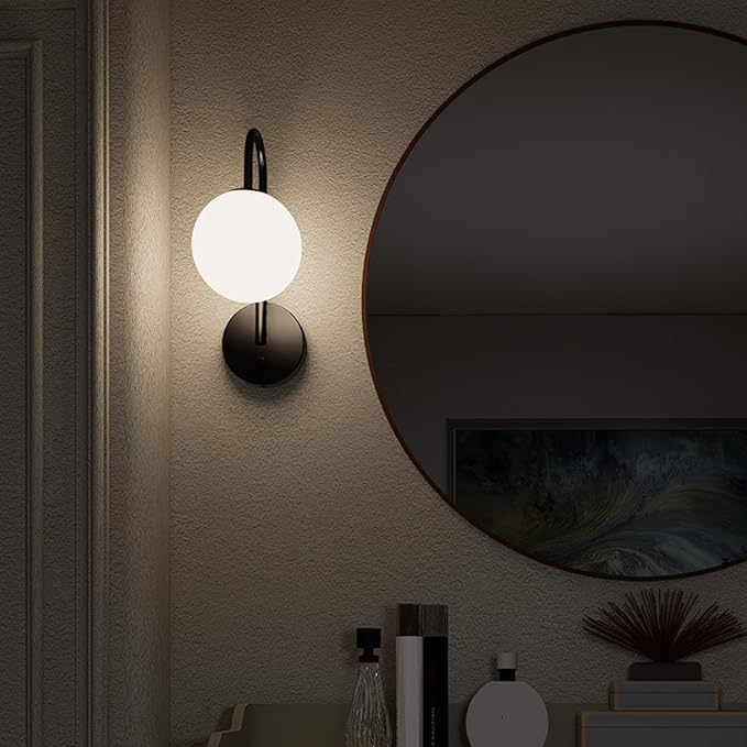 Dimmable E12 Wall Sconces Set of 2,Plug in Wall Sconces with 6.56ft Power Cord,Globe Electric Plug in Wall Sconce,Wall Lights with Milky White Glass Globe Shade(2 Bulbs Included)