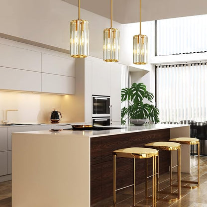 Gold Pendant Lighting Modern Pendant Light Mini Crystal Chandeliers Adjustable Pendant Light Fixture for Kitchen Island Dinning Room Corridor Bedroom(Gold 2-Pack)