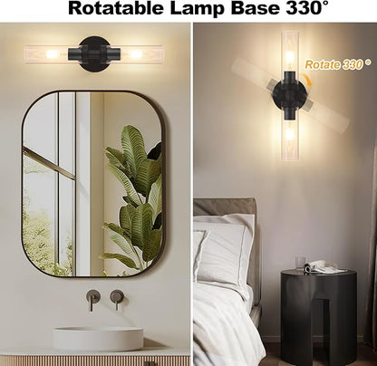 Battery Operated Wall Sconces Set of 2, 330° Rotation 3000K-6000K Dimmable Wireless Wall Sconce with Clear Glass Black 10400mAh USB Rechargeable Wall Lights with Remote Bulbs Included 2 Pack