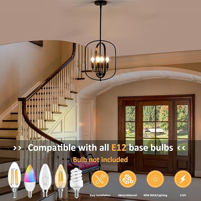 Black Chandelier for Dining Room Light Fixture, Modern Farmhouse Chandelier for Entryway Foyer Lighting Fixtures, Pendant Lights Kitchen Island Hanging Rustic Small Chandelier for Living Room