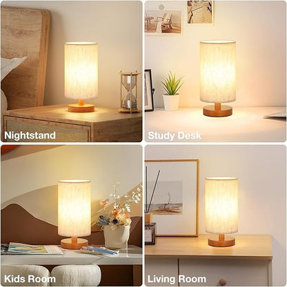 Fenmzee Small Table Lamp for Bedroom - Inline Control, Bedside Lamp with 3000K A15 LED Blub, Easy Assembly (Cream Shade - Walnut Base, 9" Inline Control)