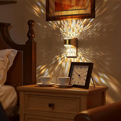 Briignite Night Light, Gold Night Lights Plug into Wall, LED Projector Night Light, Soft White for Bedroom, Dimmable Brightness Dusk to Dawn Nightlight for Kids, Bathroom, Gaming Room, Home Decor