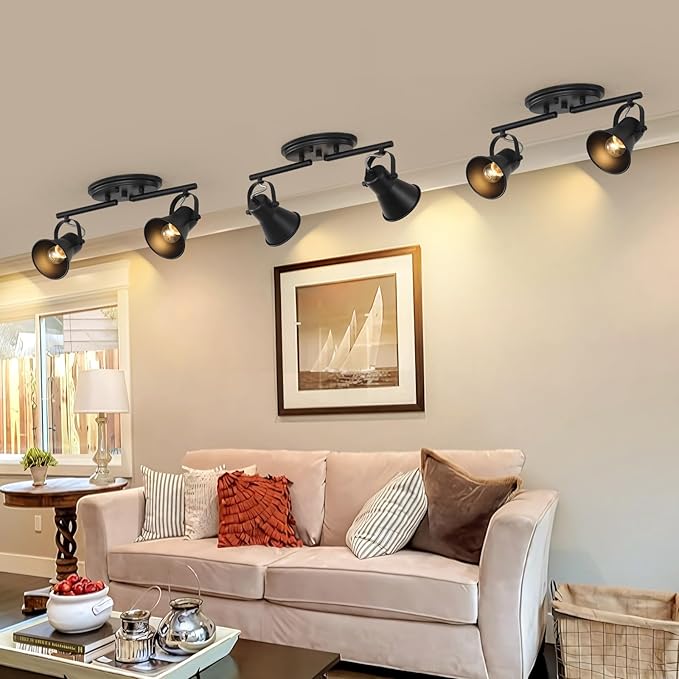 2 Light Track Lighting Ceiling, Industrial Directional Ceiling Spot Light Fixture,Black Flush Mount Ceiling Light for Kitchen, Living Room, Hallway, Bathroom, Cabinet, Etc.