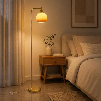 67" Soft Glow Art Deco Floor Lamp - Metal Pole Sunset Glass Lamp, Pedal Switch & E26 Bulb, Perfect for Bedroom Living Room Office Scandinavian/Minimalist/Contemporary Interiors